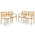 vidaXL Batavia Chairs Set of 4, Solid Teak Wood, Elegant Patio Furniture with Cream Cushions, Decorative Carved Design, Retro Styled, Outdoor Seating
