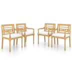 vidaXL Batavia Chairs Set of 4, Solid Teak Wood, Elegant Patio Furniture with Cream Cushions, Decorative Carved Design, Retro Styled, Outdoor Seating