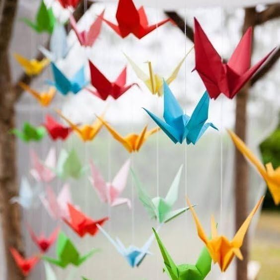 Colorful Paper Crane Hanging Garlands ((3stringsX 3.3ft), Origami Birds Streamers for Bridal Shower, Baby Shower Birthday Party 