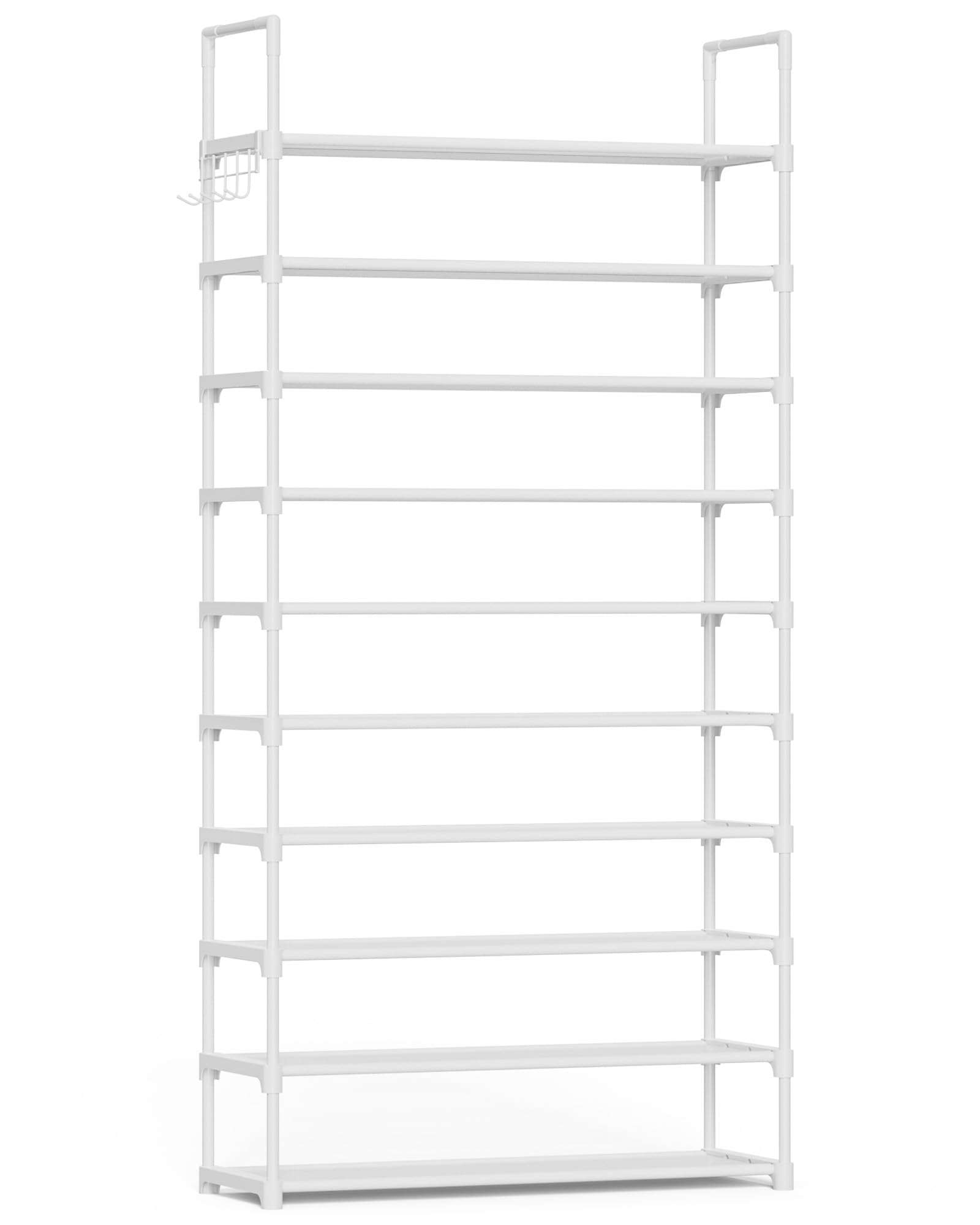 Kitsure Shoe Rack for Closet - 10-Tier Shoe Organizer with Hook Rack, Large-Capacity & Space-Saving Shoe Shelf for Entryway, Bed