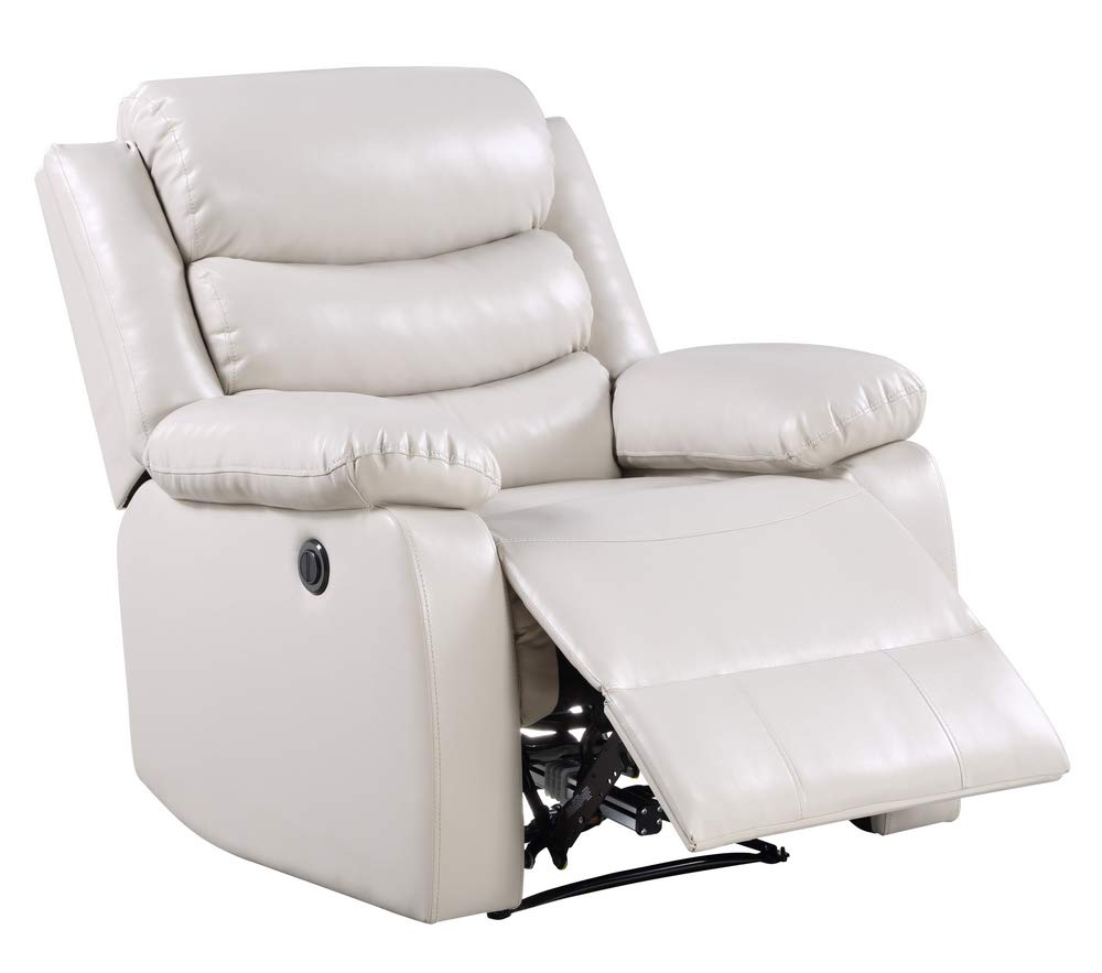 Acme Eilbra Faux Leather Power Recliner With Pillow Top Armrest In Beige