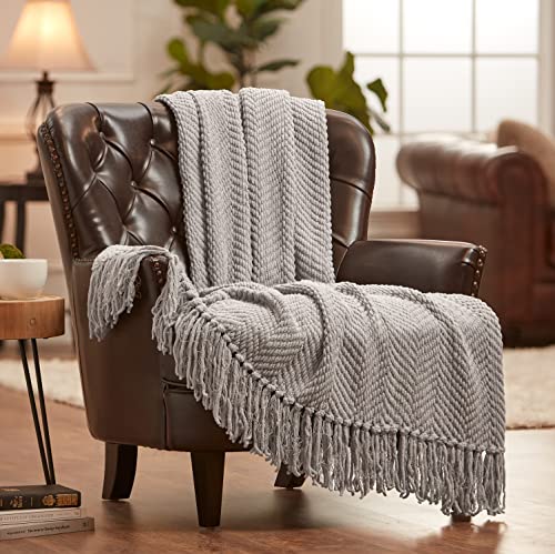 Chanasya Textured Knitted Super Soft Throw Blanket With Tassels - Warm Fluffy Cozy Plush Knit - For All Season Couch Bed Sofa Li