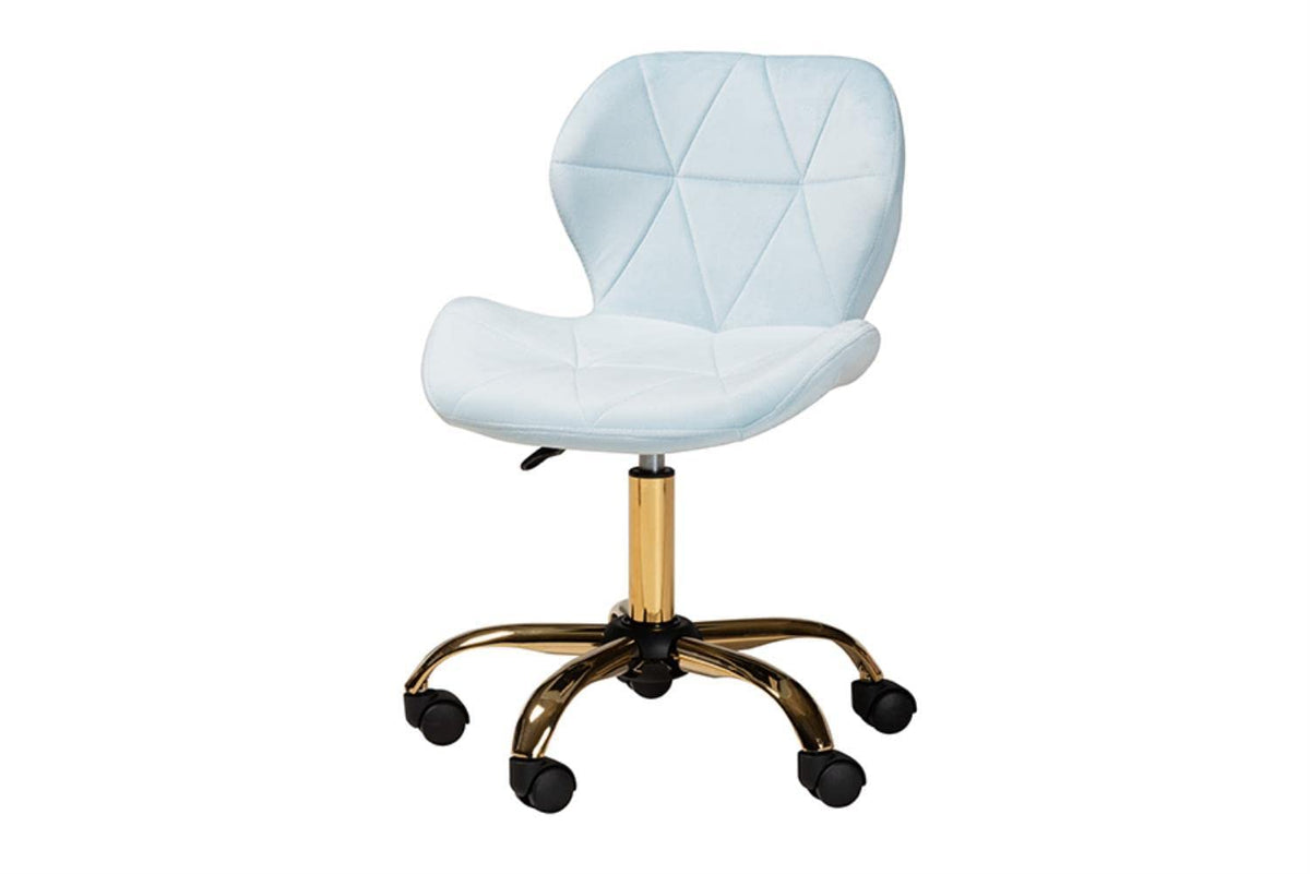 Baxton Studio Savara Aqua Velvet Fabric and Gold Metal Swivel Office Chair