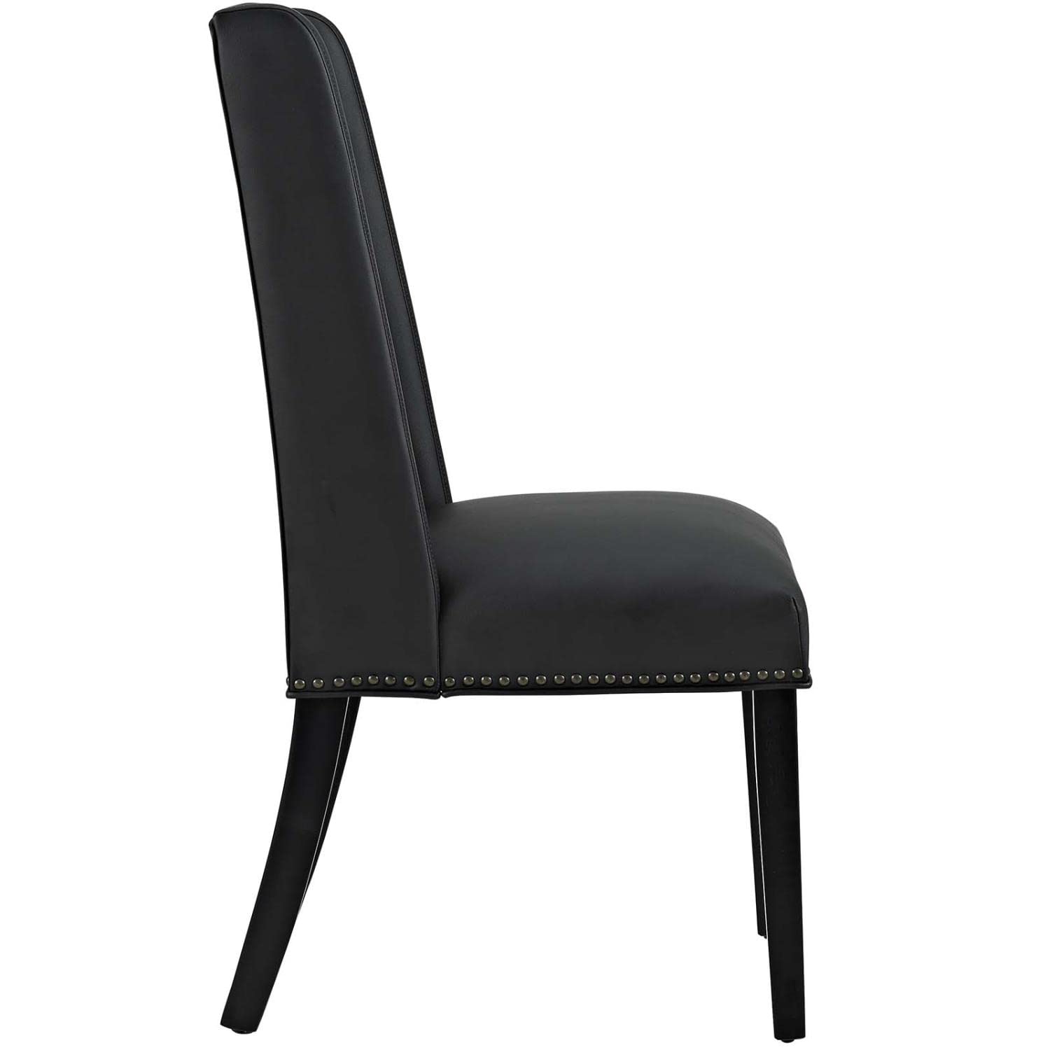 Modway Baron Modern Tall Back Wood Faux Leather Upholstered Two Dining Chairs In Black