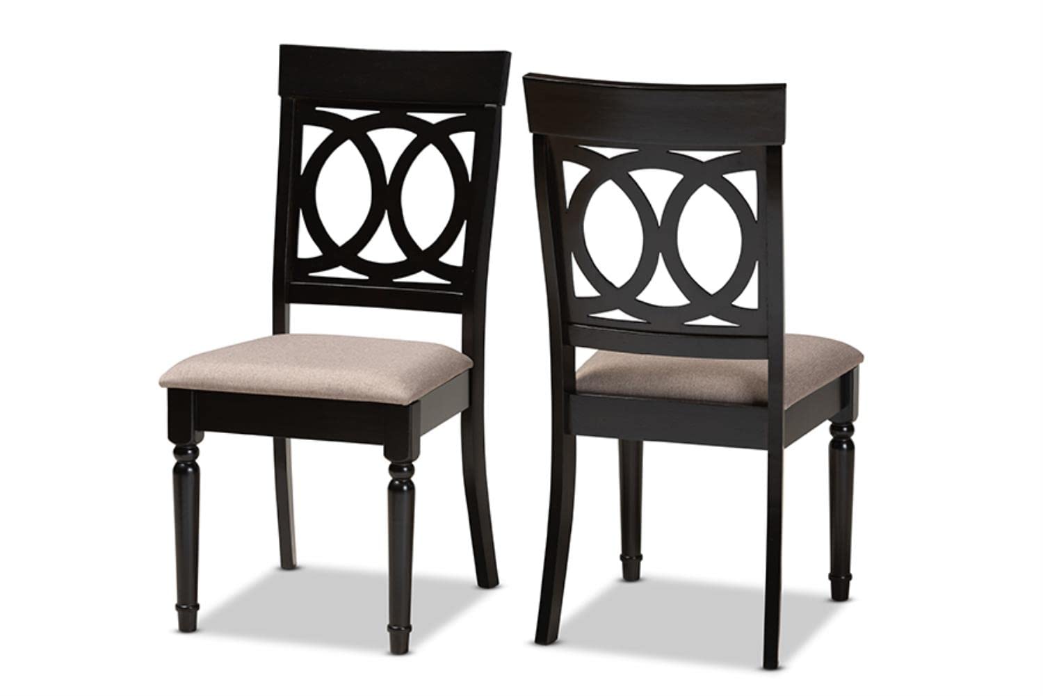 Baxton Studio Lucie Sand Fabric Espresso Finished Wood 2-Piece Dining Chair Set
