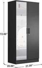 Woodpeckers Furniture And Mattress 2 Doors Wardrobe Mirrored Door (Black)