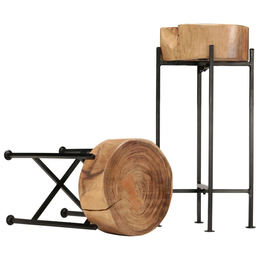 vidaXL Industrial Style Side Table Set - Solid Acacia Wood Tables with Sturdy Steel Frames - Comes in Two Different Sizes - Unique Wood Grain Patterns - Easy to Assemble
