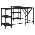 vidaXL Desk Storage L-Shape Computer Table with Shelves Black Engineered Wood