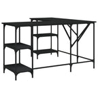 vidaXL Desk Storage L-Shape Computer Table with Shelves Black Engineered Wood