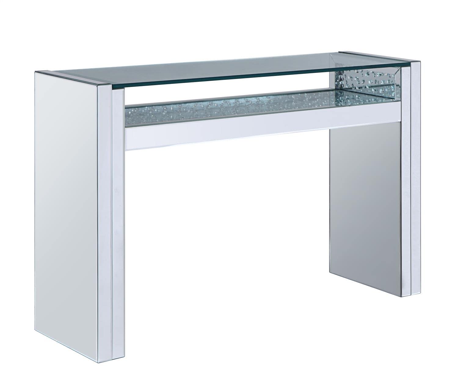 Acme Nysa Sofa Table in Mirrored and Faux Crystals