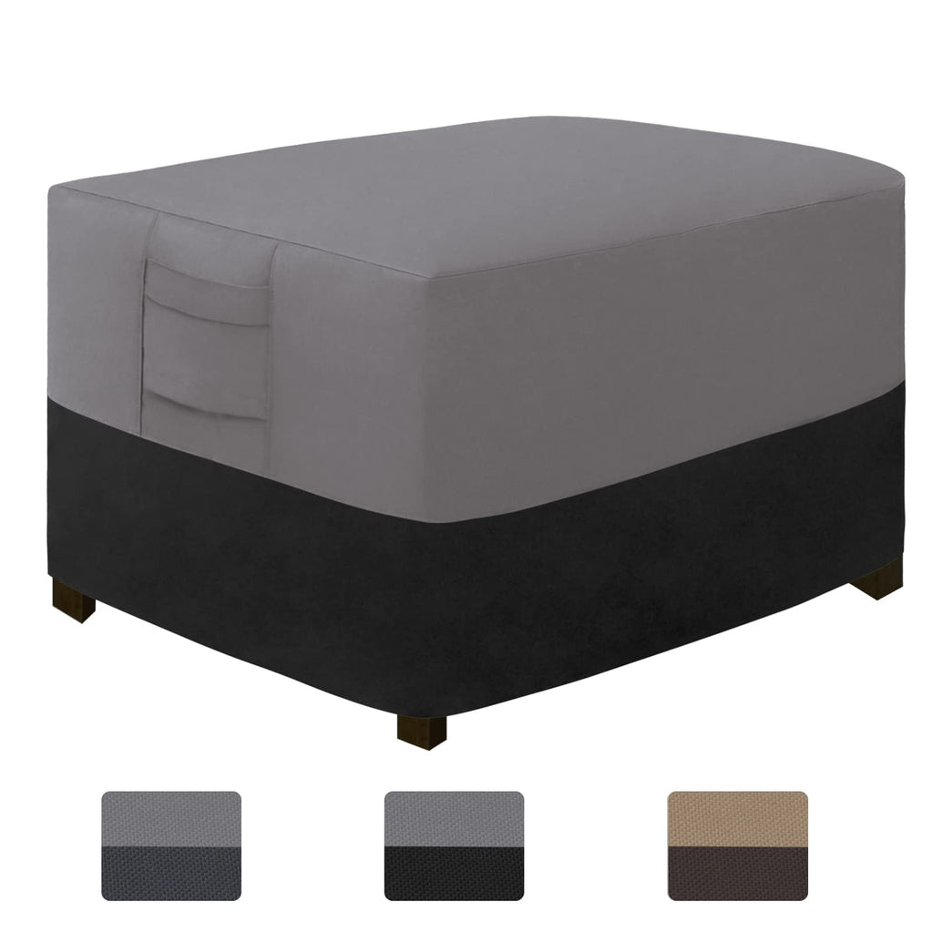 Easy-Going Outdoor Ottoman Cover, Waterproof Patio Ottoman Cover, Heavy Duty Outdoor Furniture Cover With Padded Handles (34'X24'X17', Gray/Black)