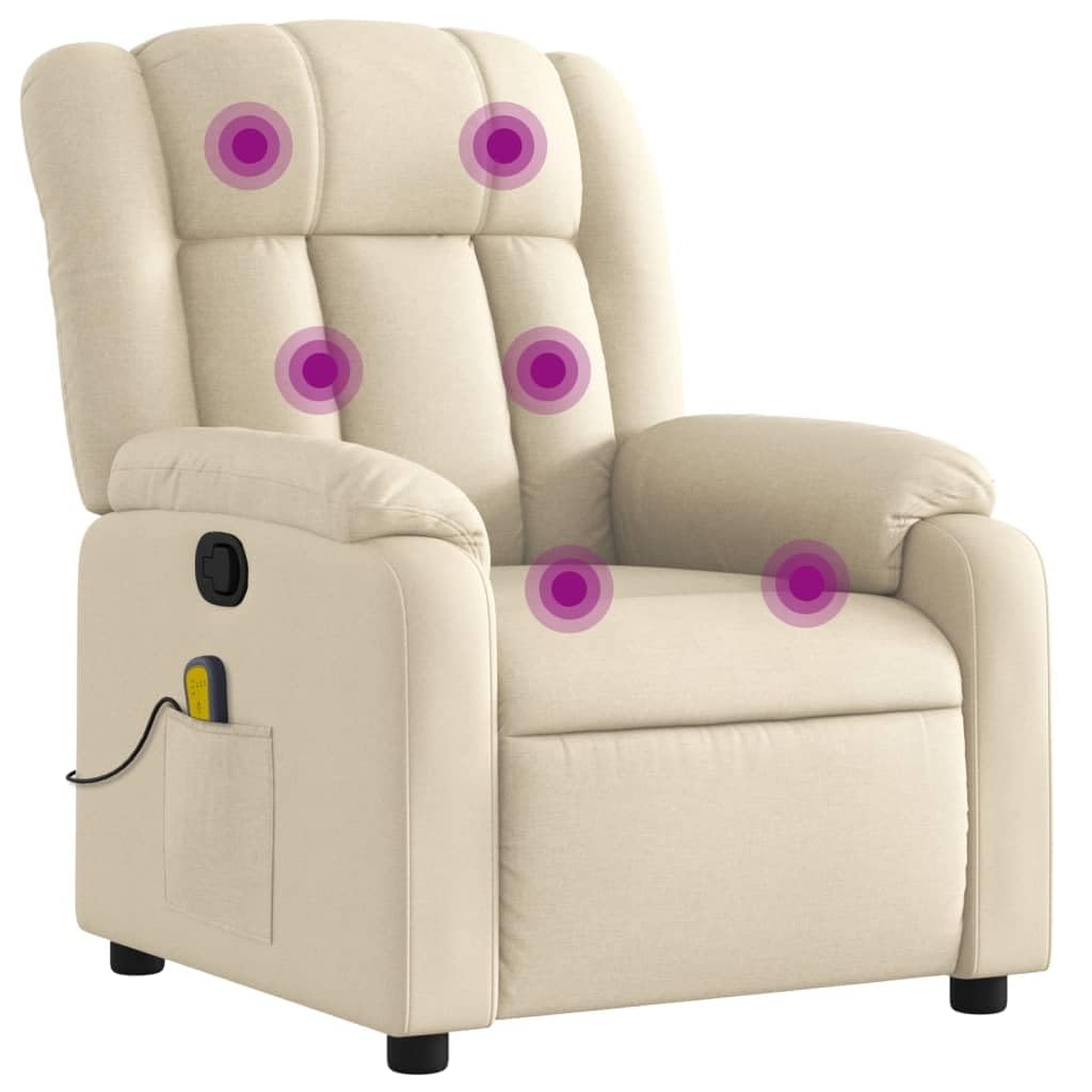vidaXL Massage Recliner Chair Cream Fabric with Vibration & Manual Recline - Living Room/Bedroom
