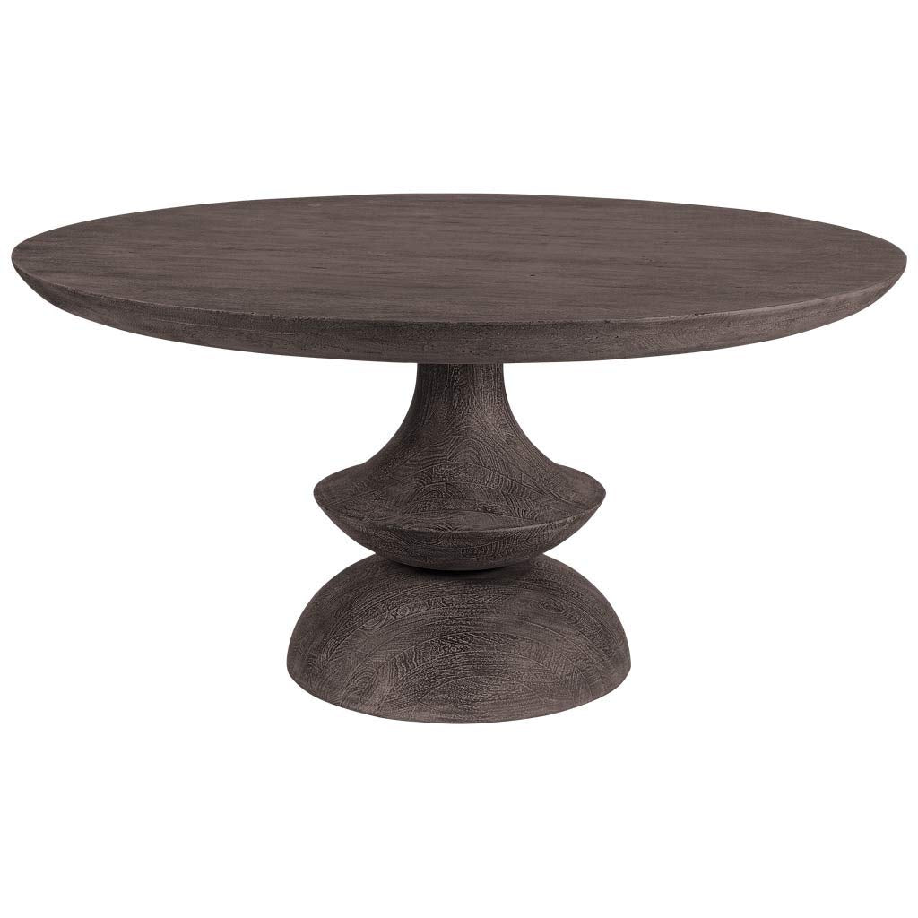 HomeRoots Brown 60&quot; Round Charcoal Gray Solid Wood Table Top and Base Dining Table