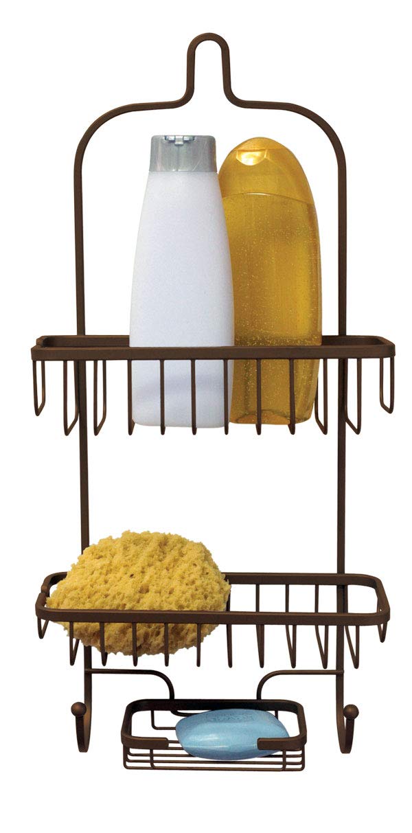 Home Basics Bronze Heavyweight 2-Tier Shower Caddy | Over the Shower head with Rubber Collar | Maximize Storage | 2 Shelves | 2 