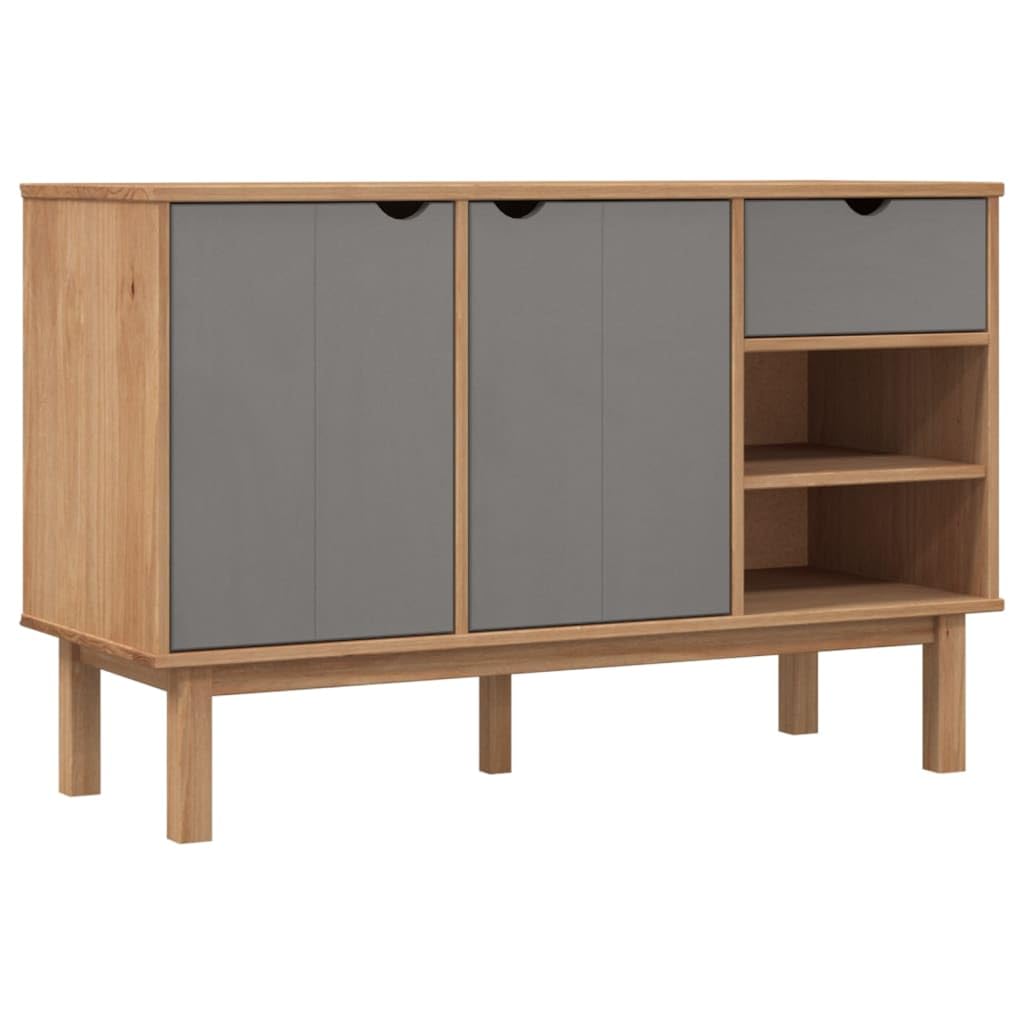 vidaXL OTTA Sideboard - Scandinavian Design - Solid Pinewood, Brown and Gray - 44.9&quot;x16.9&quot;x28.9&quot; - Ample Storage Space - Easy Assembly
