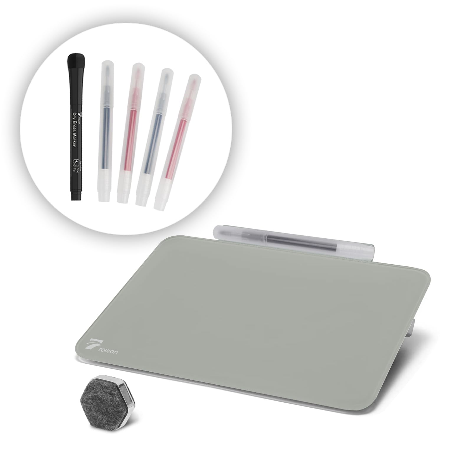 Towon Small Glass Dry Erase Board, Desk White Board With Standing, Mini Whiteboard Easel Pad Set, Stenography Artifact For Offic