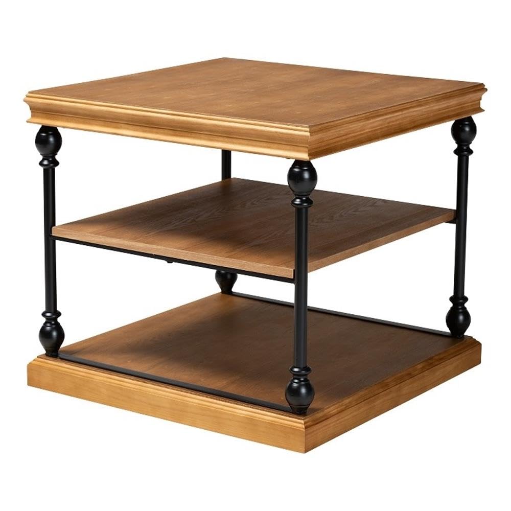Baxton Studio Sebastian Oak Brown Wood and Black Metal 3-Tier End Table