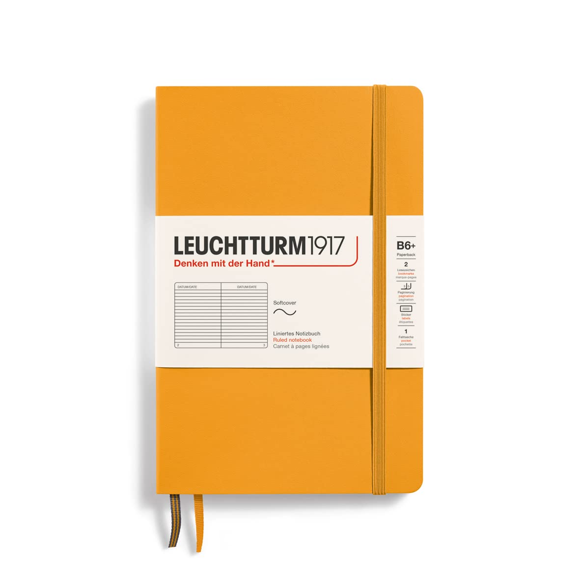 Leuchtturm1917 - Notebook Softcover Paperback B6+ - 123 Numbered Pages For Writing And Journaling (Ruled, Rising Sun)