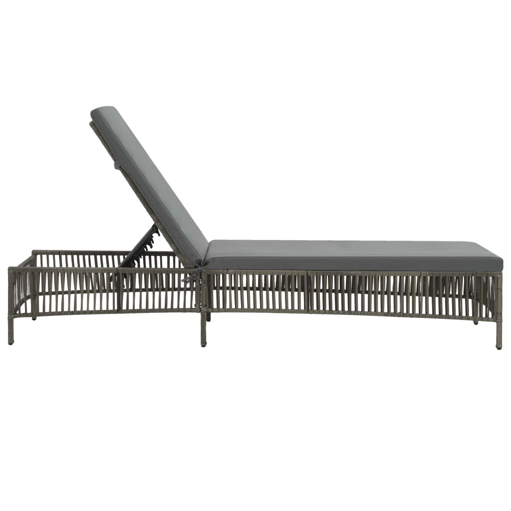 vidaXL Sun Lounger with Cushion - Gray Poly Rattan Sunbed - Durable and Weather-Resistant with Adjusting Backrest - Perfect for Patio and Garden Spaces