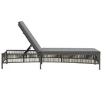 vidaXL Sun Lounger with Cushion - Gray Poly Rattan Sunbed - Durable and Weather-Resistant with Adjusting Backrest - Perfect for Patio and Garden Spaces