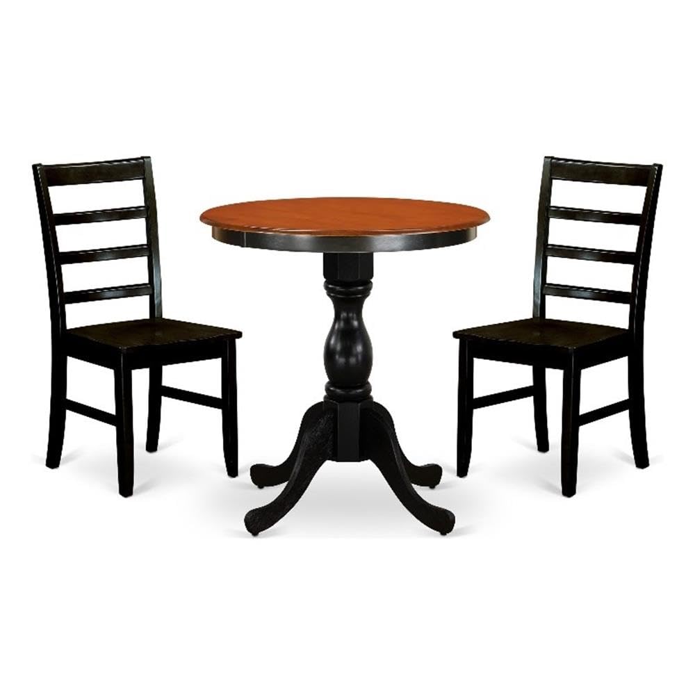 East West Furniture Espf3-Bch-W 3 Piece Dining Set Contains A Round Dining Room Table With Pedestal And 2 Kitchen Chairs, 30X30 Inch, Black & Cherry