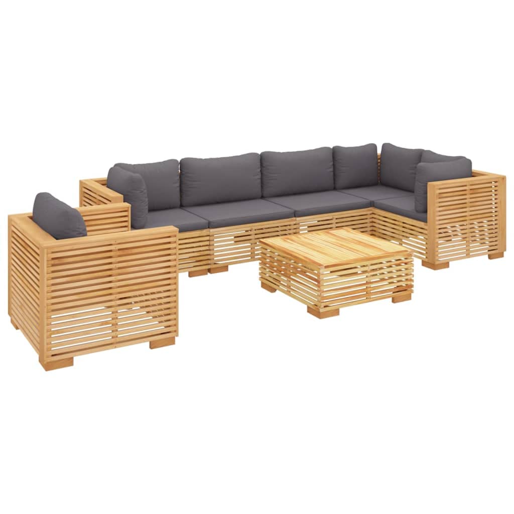 vidaXL Solid Teak Wood Patio Lounge Set with Cushions - 7 Piece Outdoor Furniture Set - Includes Sofa, Chairs, and Table - Easy Assembly