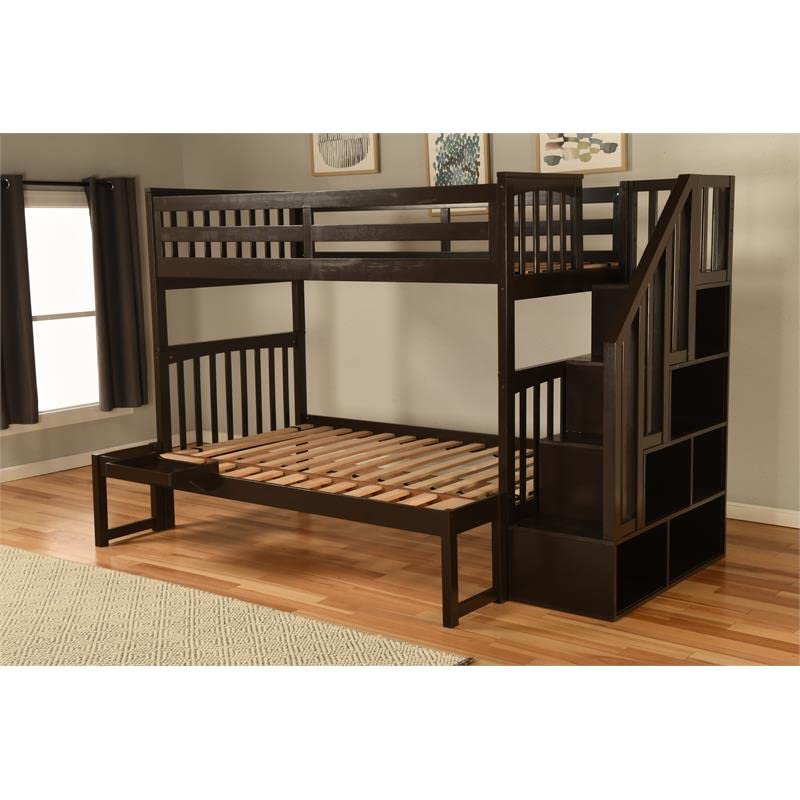 Kodiak Furniture Kelcie Twin/Full Wood Bunk Bed with Storage and Tray in Dark Chocolate Brown