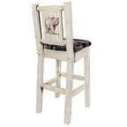 Montana Woodworks Homestead Collection Barstool w/Back - Woodland Upholstery, w/Laser Engraved Bear Design, Ready to Finish