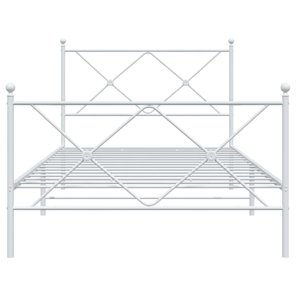 vidaXL Elegant White Steel Single Bed Frame with Headboard/Footboard - Under-Bed Storage - Metal Slats - 81.5x41.3x35.6