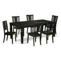 East West Furniture LGDU7-BLK-W 7 Piece Kitchen Table Set Consist of a Rectangle Dining Table with Butterfly Leaf and 6 Dining Chairs, 42x84 Inch, Black