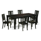 East West Furniture LGDU7-BLK-W 7 Piece Kitchen Table Set Consist of a Rectangle Dining Table with Butterfly Leaf and 6 Dining Chairs, 42x84 Inch, Black