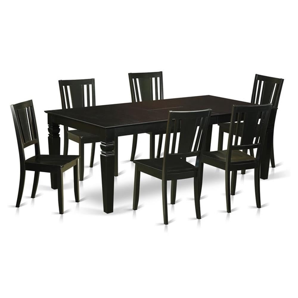 East West Furniture LGDU7-BLK-W 7 Piece Kitchen Table Set Consist of a Rectangle Dining Table with Butterfly Leaf and 6 Dining Chairs, 42x84 Inch, Black