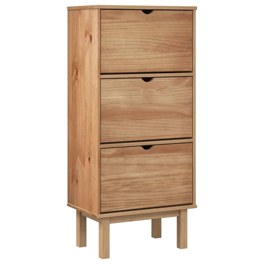 vidaXL Shoe Cabinet OTTA - Brown Solid Pine & Engineered Wood Construction, 3 Drawers for Ample Storage, Wall Attachment for Safety, Versatile Design Doubles as Decorative Display