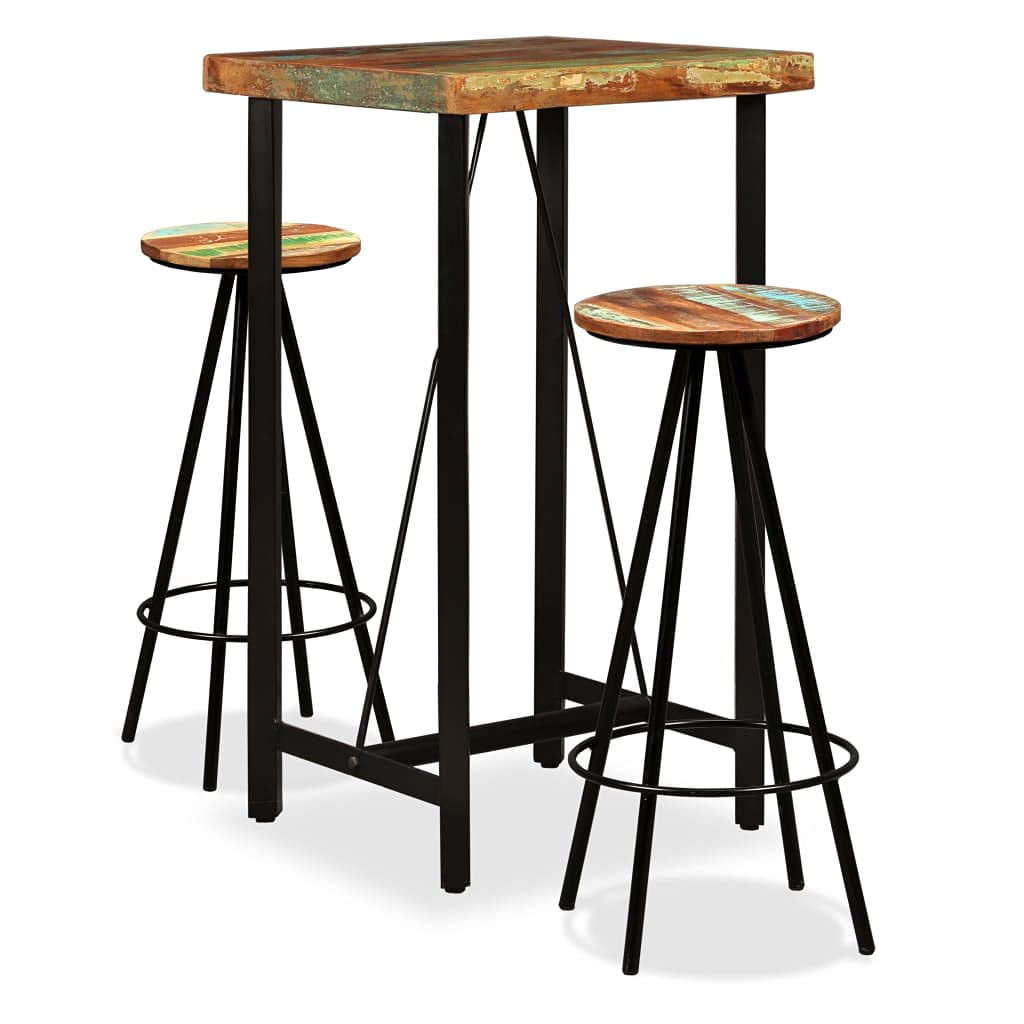 vidaXL Bar Set 3 Piece Heavy Duty Rustic Industrial High Stools Bistro Pub Restaurant Seating Set Solid Reclaimed Wood Steel