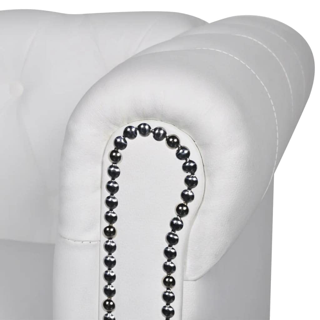 vidaXL Sofa, 3 Seater Couch Furniture with Tufted Arms, Chesterfield Settee Couch for Home Living Room Office, Artificial Leather White