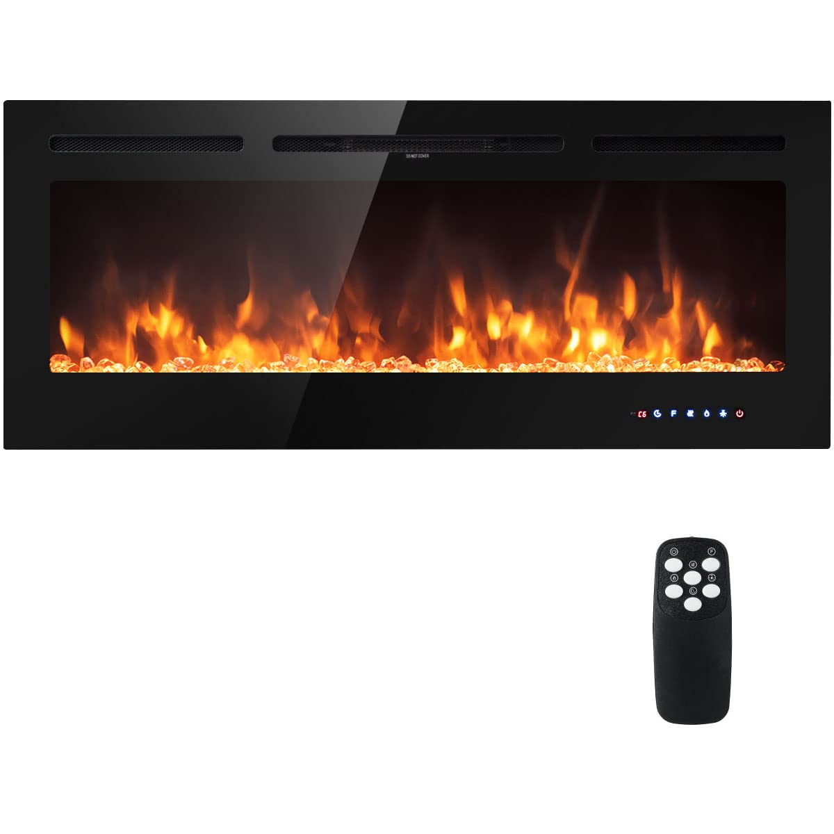 KOTEK 50 Recessed Electric Fireplace, in-Wall & Wall Mounted Fireplace Heater w/ 9 Flame Colors, 5 Brightness Settings, Remote