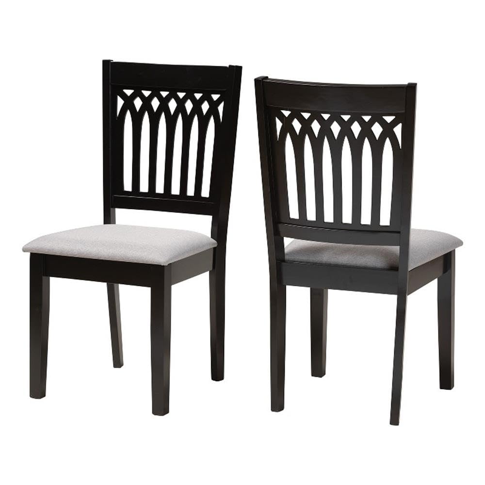 Baxton Studio Genesis Modern Grey Fabric and Dark Brown Finished Wood 2-Piece Dining Chair Set
