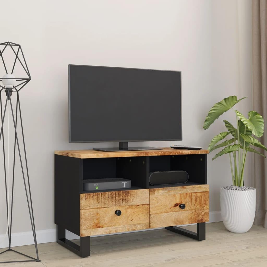 vidaXL Industrial Charm TV Stand with Solid Mango Wood and Iron Frame | Black | Dimensions 27.6&quot;x13&quot;x18.1&quot;