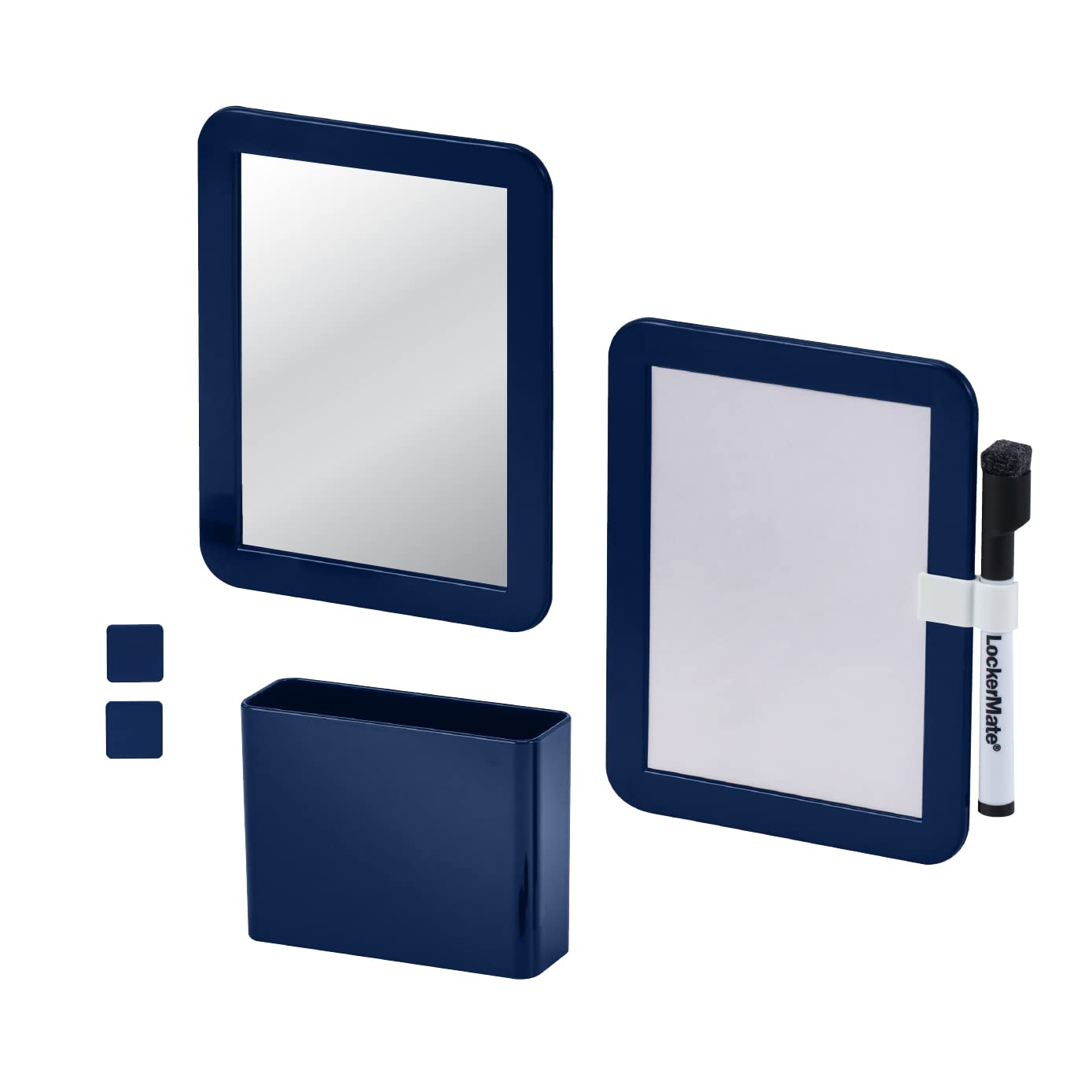 Lockermate 6-Piece Locker Organizer Kit, Includes Mirror, Whiteboard, Storage Cup & Dry Erase Marker, Navy