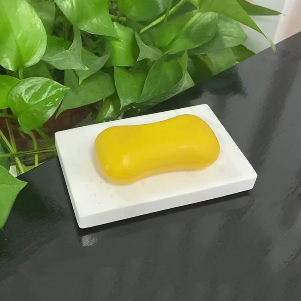 Stoneplus Natural Smooth Real Marble Soap Dish/Facial Sponge Holder/Bathroom Makeup Sponge Tray With Draining Hole (Volakas Whit