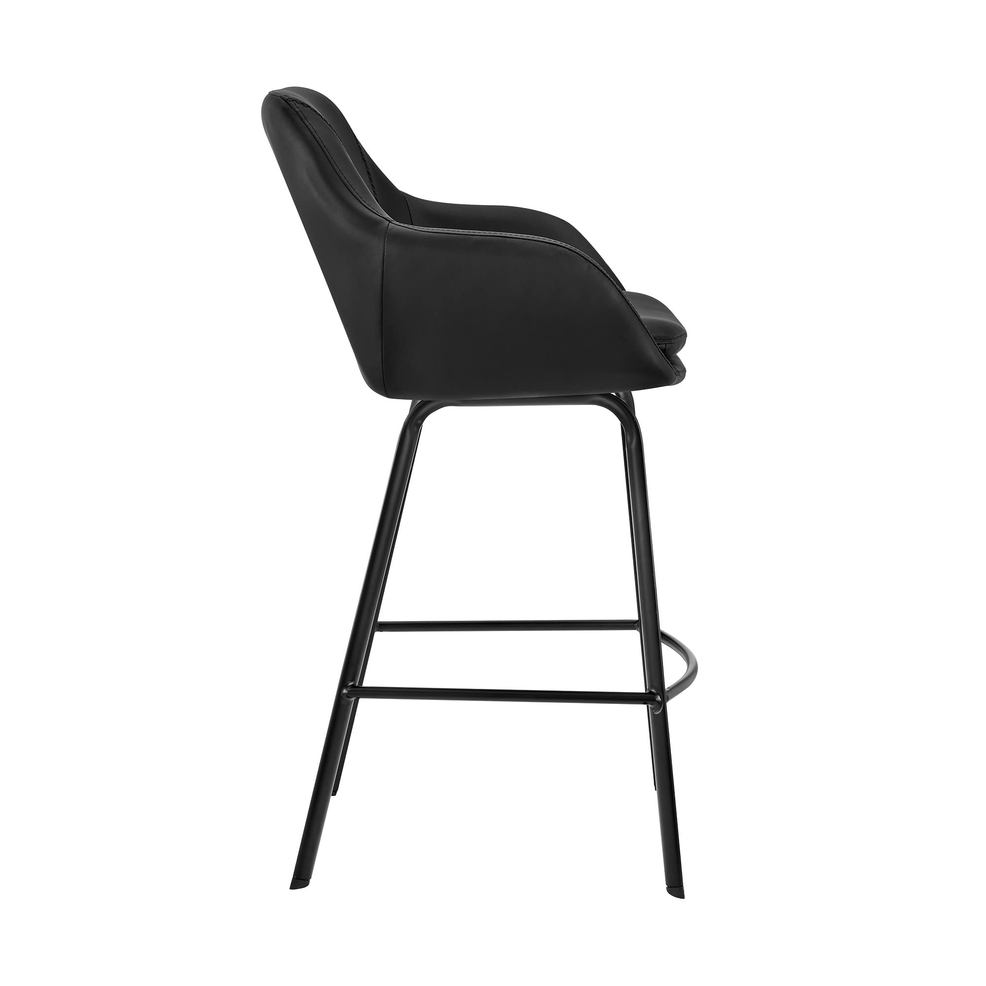 HomeRoots Metal, Faux Leather 30' Black on Black Faux Leather Comfy Swivel Bar Stool