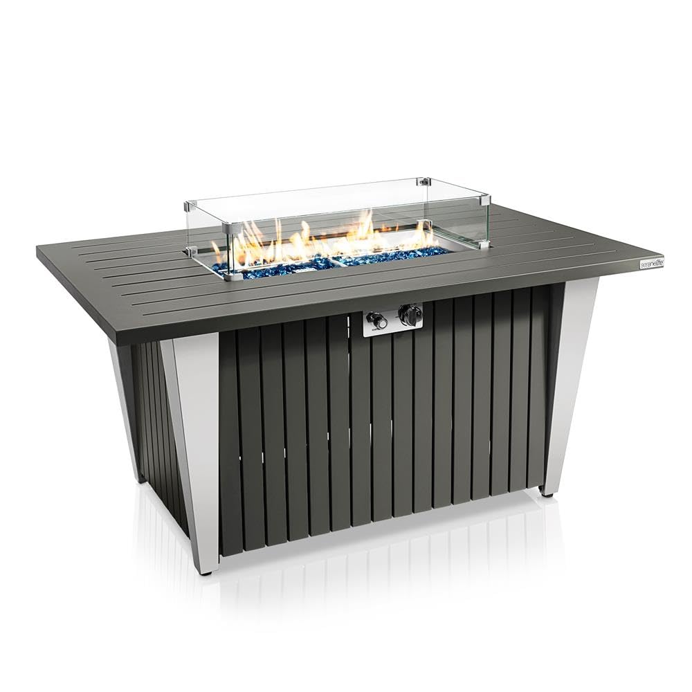 Outdoor Propane Fire Pit Table - Csa/Etl Certified 50,000 Btu Pulse Ignition Weatherproof Rectangle Propane Gas Fire Table W/Adj