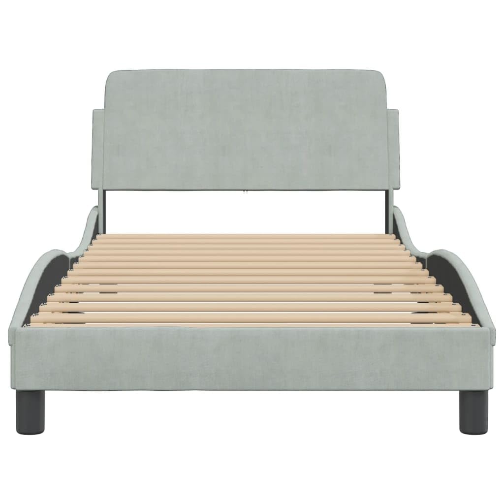 vidaXL Velvet Single Bed Frame - Light Gray, 39.4"x79.9" with Headboard, Sturdy Legs & Plywood Slats for Bedroom/Lounge