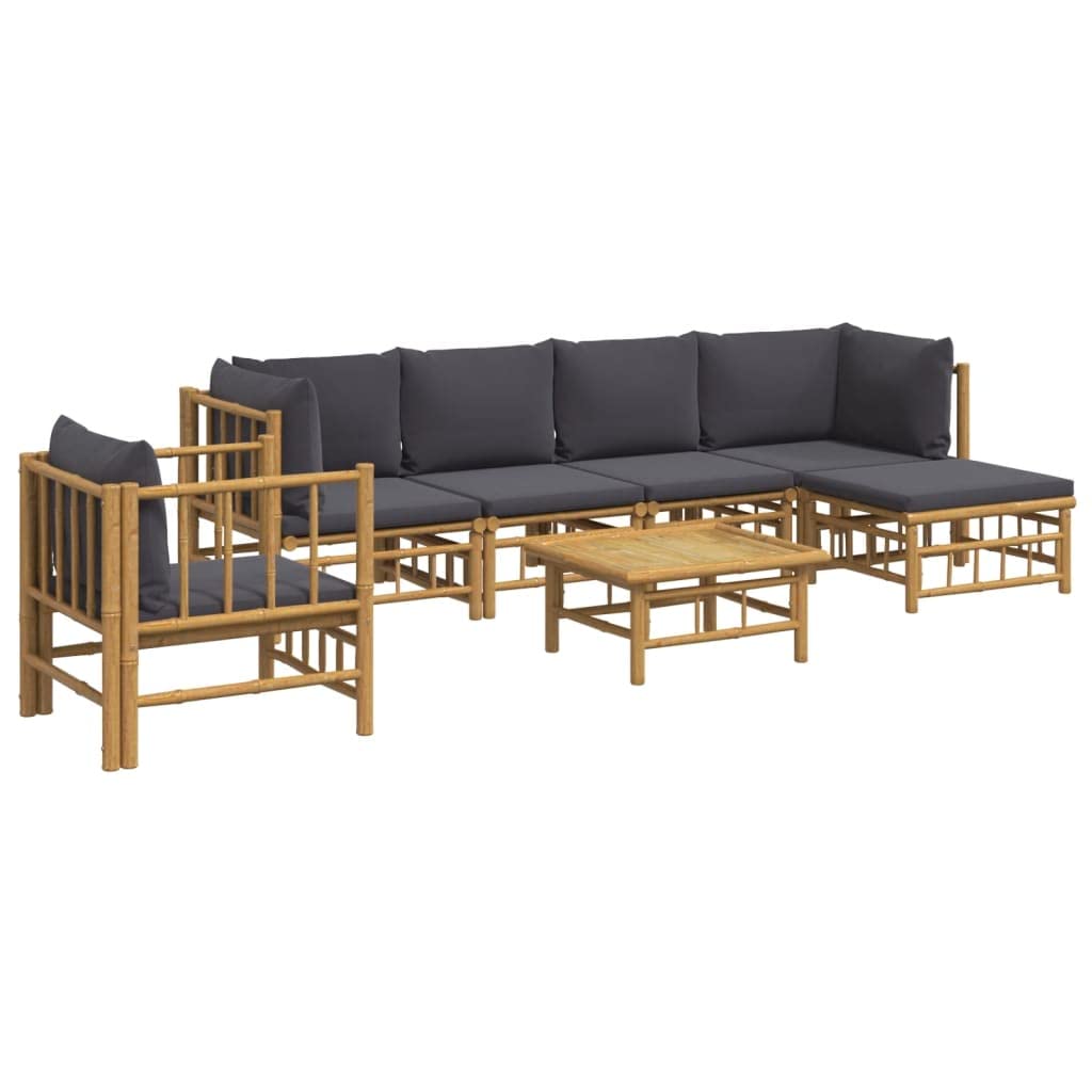 vidaXL 7 Piece Bamboo Patio Lounge Set with Dark Gray Cushions - Modular Outdoor Furniture with Comfortable Cushions and Sturdy Bamboo Table for Garden/Patio/Outdoor