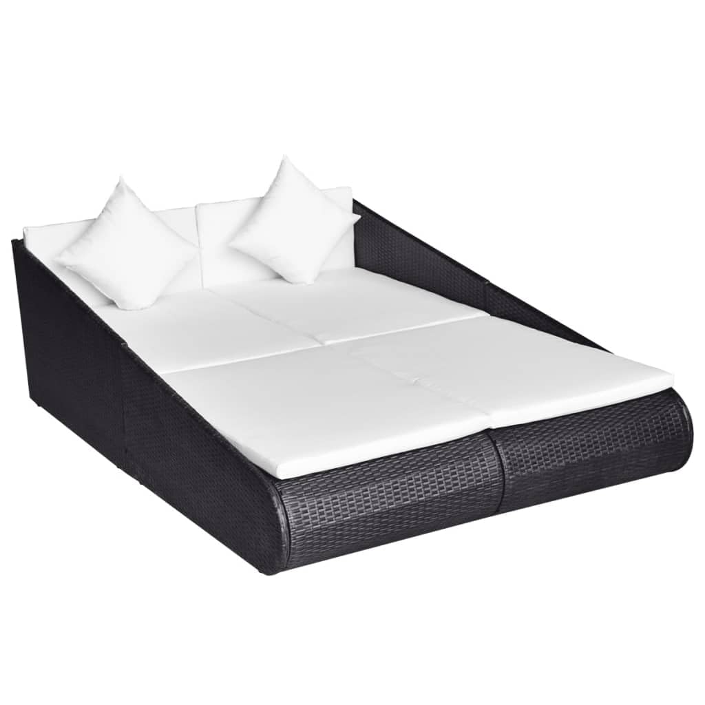 vidaXL 2-Person Garden Bed- Outdoor Poly Rattan Daybed with Removable & Washable Cushions- Ideal for Patio/Poolside/Garden - Bla