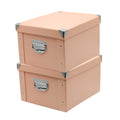 GUOZI Collapsible Storage Box, Decorative Memory Box with Lid & Metal Reinforced Corners, Cardboard File Bin with Handles, Organ