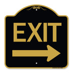 Signmission Designer Series Sign - Exit With Right Arrow | Black & Gold 18' X 18' Heavy-Gauge Aluminum Architectural Sign | Pr