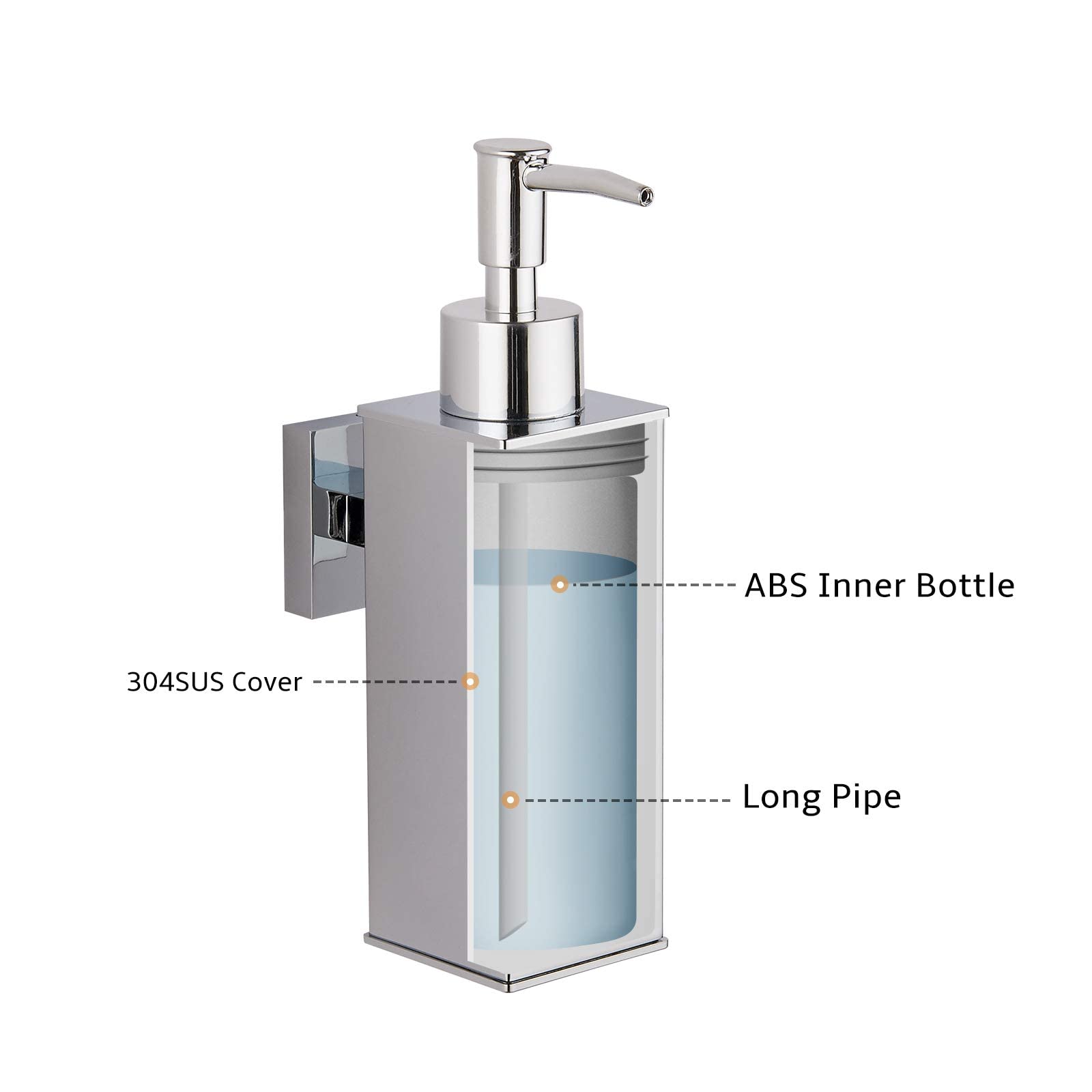 Bgl Soap Dispenser Stainless Steel 304 Wall Mount Liquid And Soap Dispenser For Kitchen And Bathroom (Silver, Square)