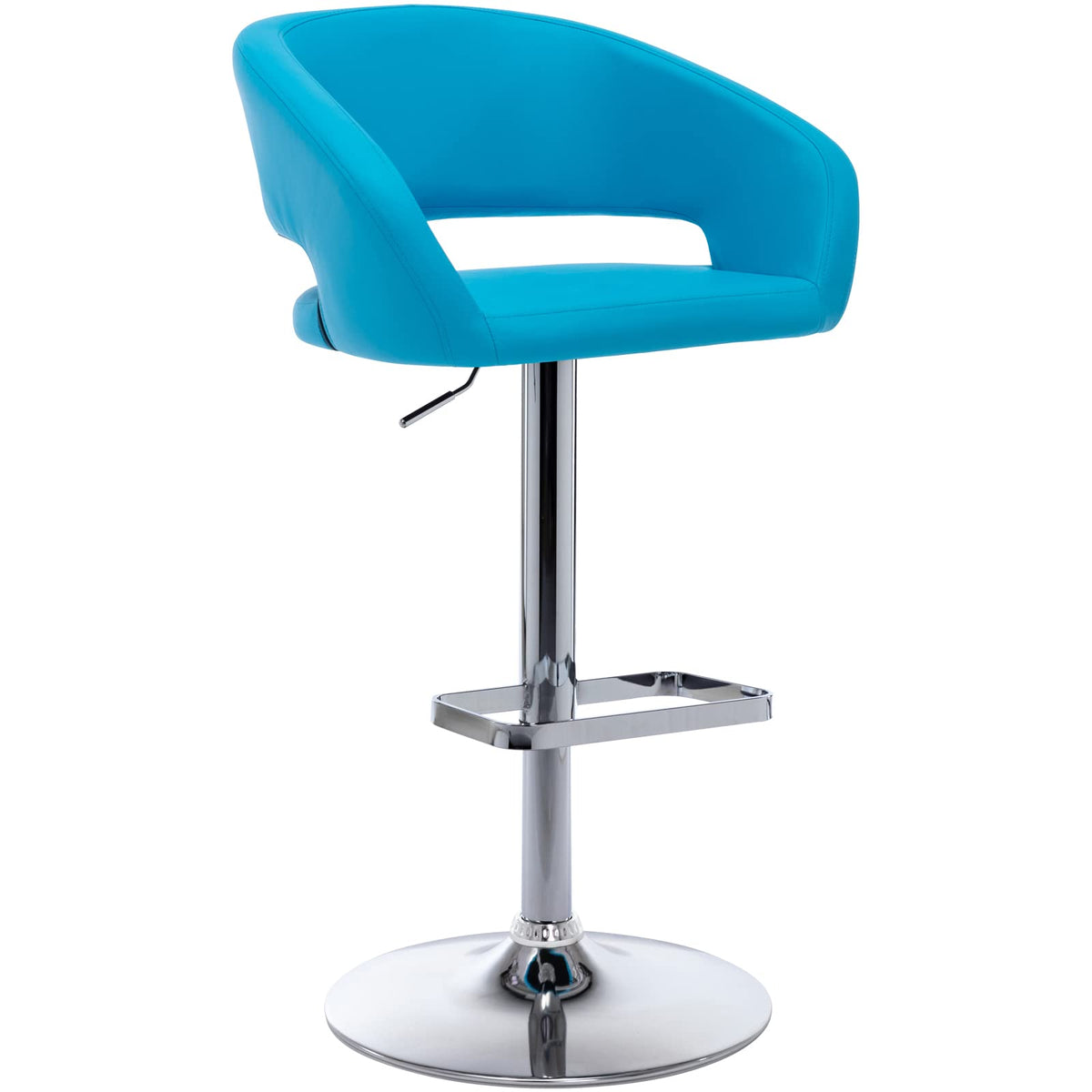 Vogue Furniture Direct Adjustable Bar Stool With Hollow Back And Arms, Modern Pu Leather Swivel Barstool, Airlift Counter Height Bar Chair For Kitchen Dining Room (Blue)