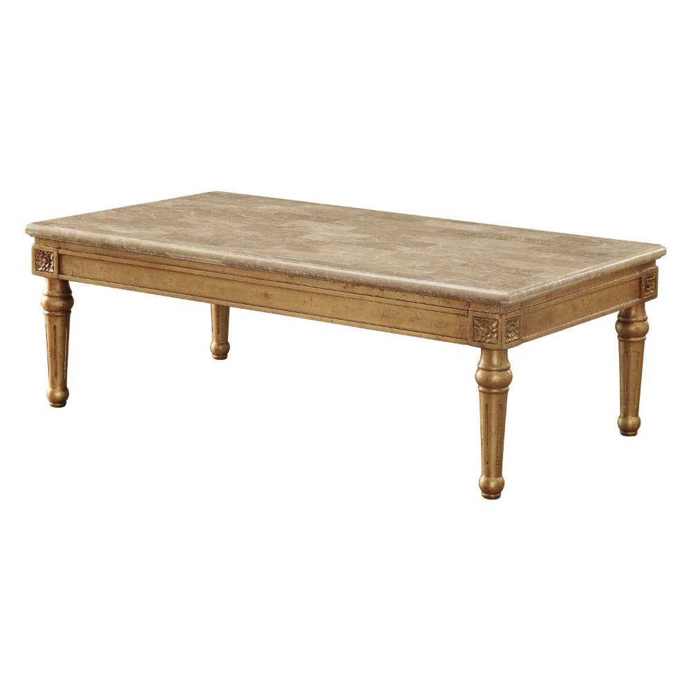 Benjara Benzara Wooden Coffee Table With Marble Top, Gold